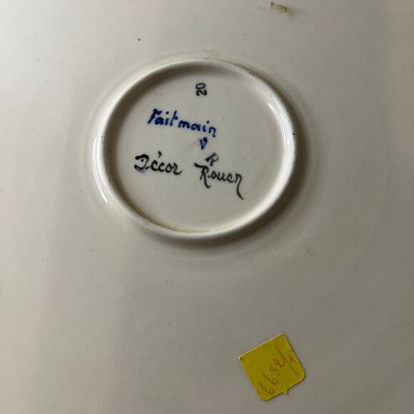 Vintage 80s Rouen Desvres Faience Pottery Hand Painted 14 Inch Floral Platter - Picture 8 of 10